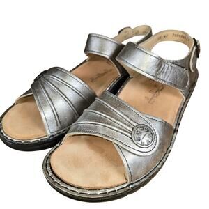 Finn Comfort Shoes Wom Sz 11 EU 42 Silver Leather Sandals Orthopedic German Made